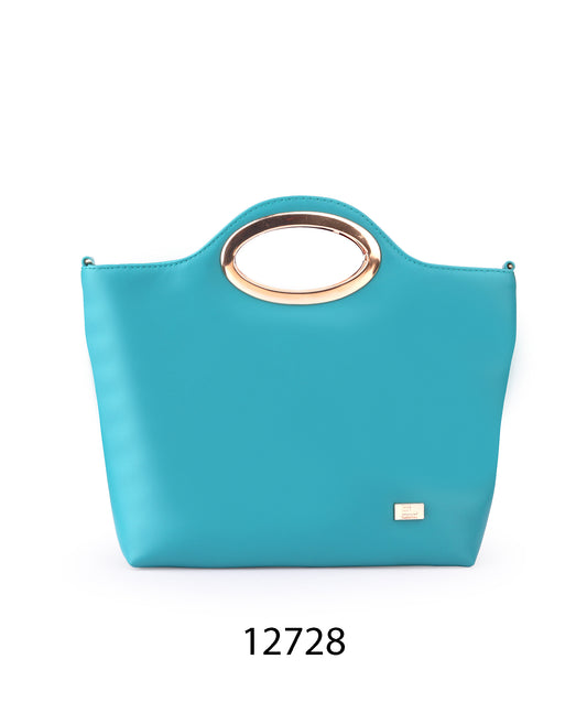 Azure Aura – Metallic Handle Clutch Tote (12728)